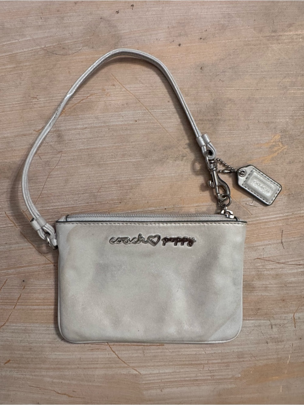 Coach Poppy Wristlet in Light Cream Metallic